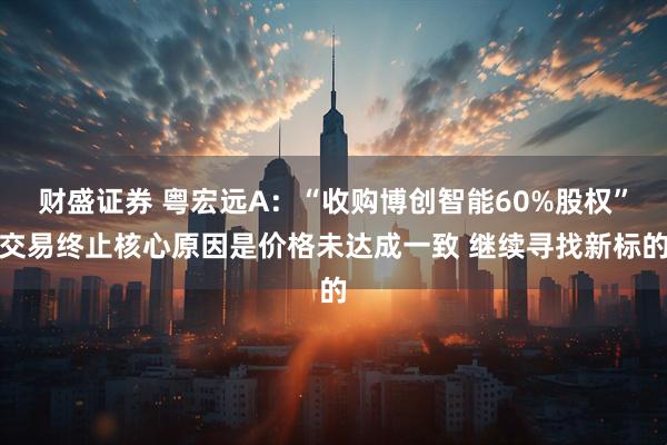 财盛证券 粤宏远A：“收购博创智能60%股权”交易终止核心原因是价格未达成一致 继续寻找新标的