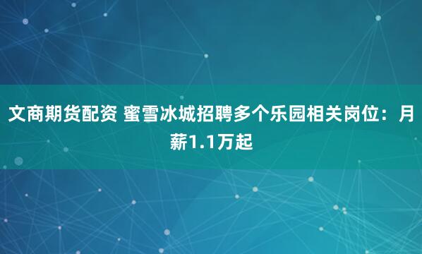 文商期货配资 蜜雪冰城招聘多个乐园相关岗位：月薪1.1万起